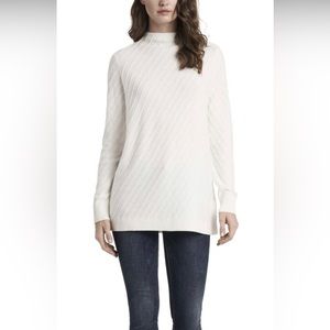 NWT VINCE CAMUTO Antique White Mock Neck Diagonal Stitch  Sweater Size Small